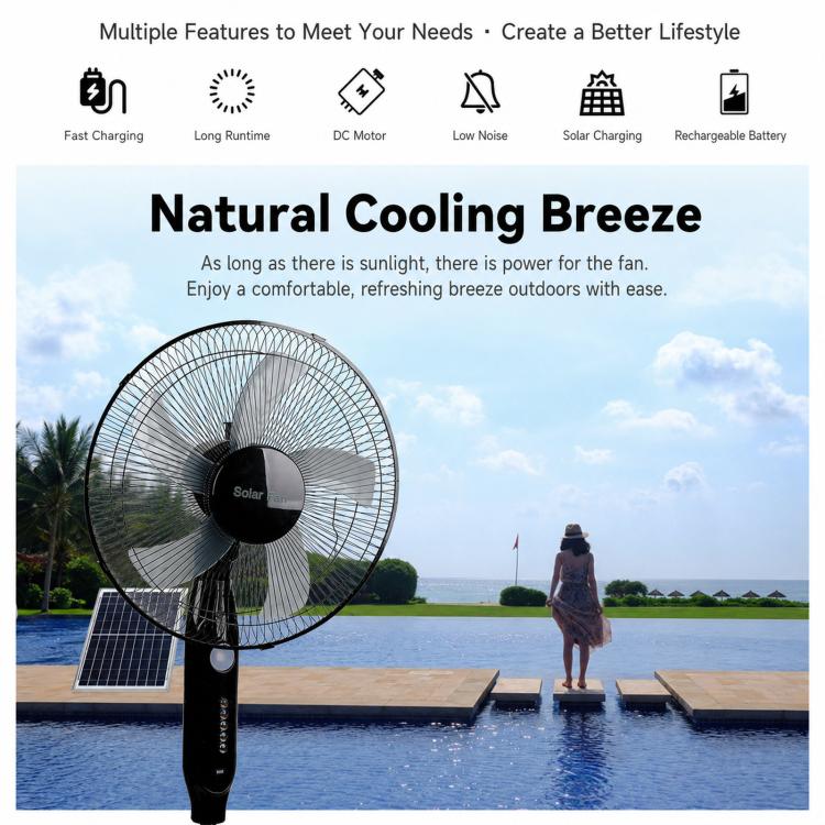 Solar Pedestal Fan With 18000mAh Battery 16 inch Standing Fan