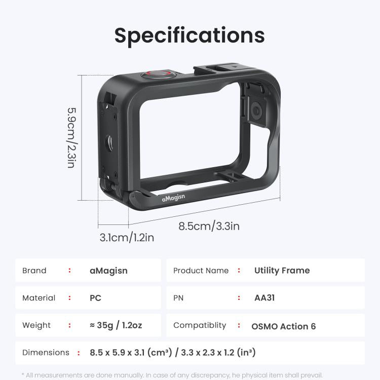 For DJI OSMO Action 6 aMagisn Utility Frame Protective Camera Cage with Cold Shoe Mount & 1/4inch Threaded Hole