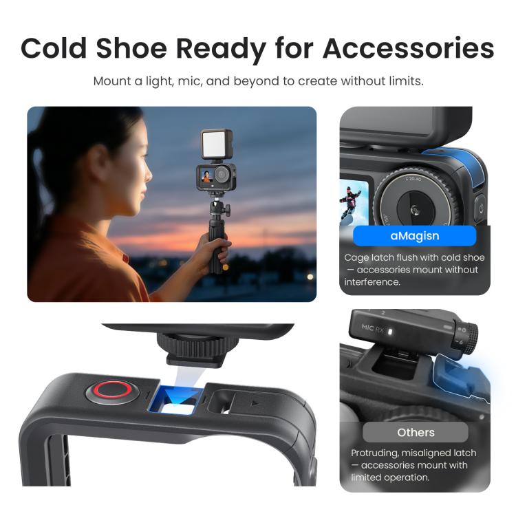 For DJI OSMO Action 6 aMagisn Utility Frame Protective Camera Cage with Cold Shoe Mount & 1/4inch Threaded Hole