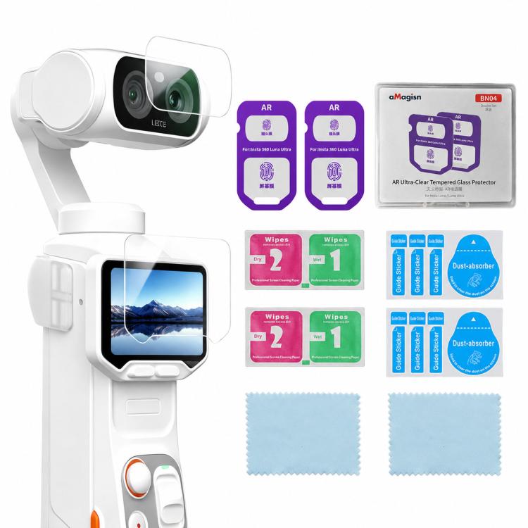For Insta360 Luna Ultra aMagisn AR Tempered Glass Screen and Lens Protector, 1 Set, 2 Sets