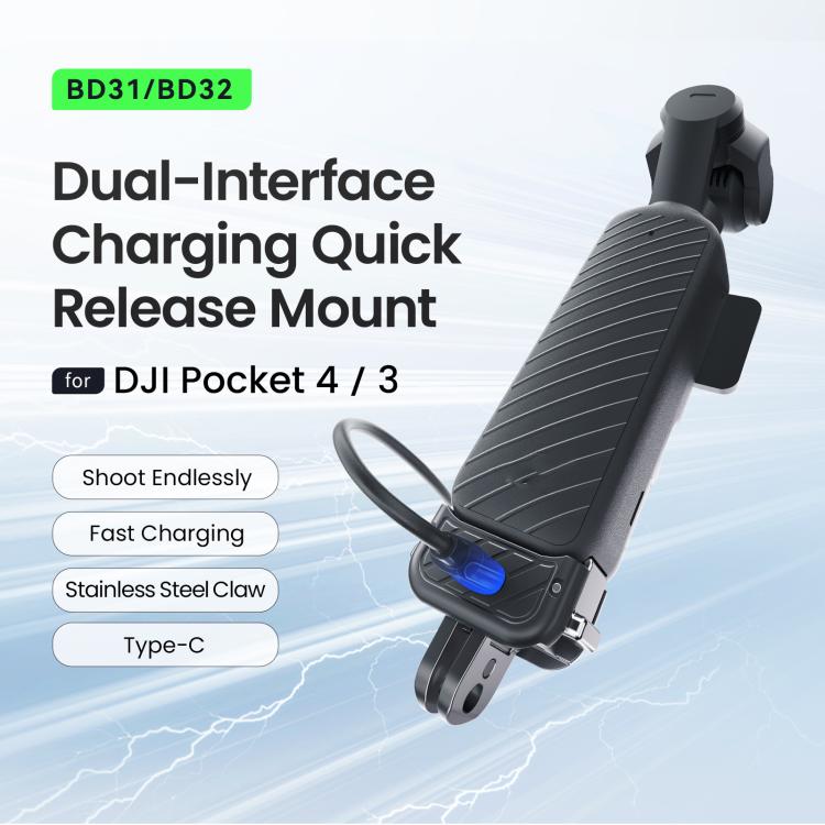 aMagisn Dual-Interface Quick Release Mount for DJI Pocket 4 / 3, Standard Mount, Charging Mount