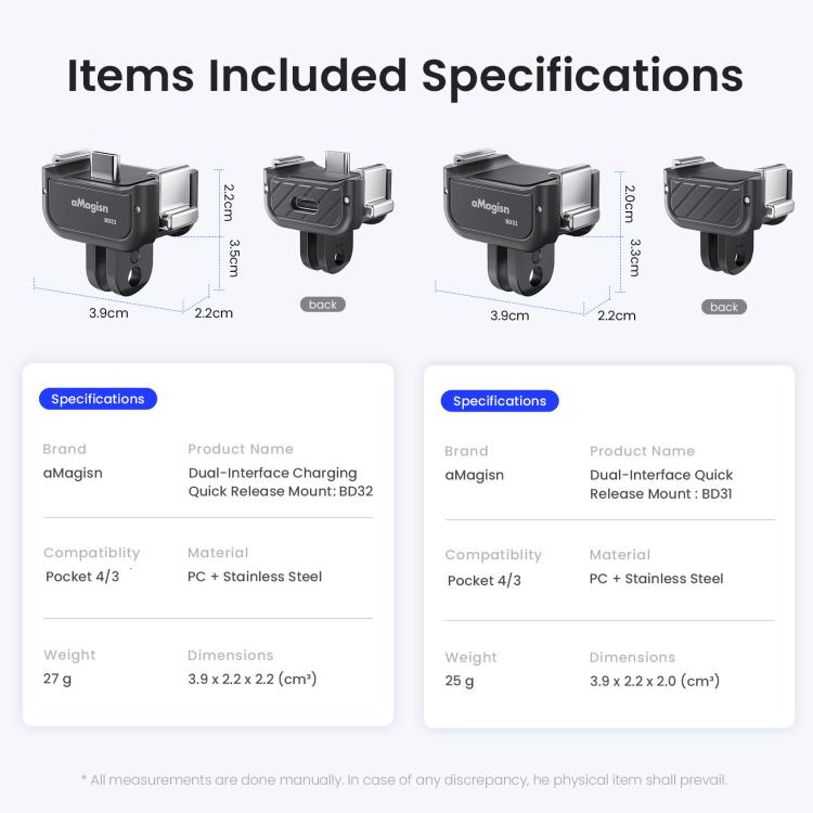 aMagisn Dual-Interface Quick Release Mount for DJI Pocket 4 / 3, Standard Mount, Charging Mount