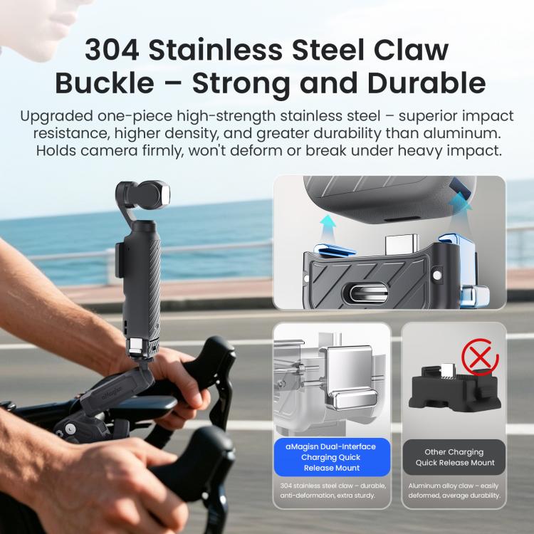 aMagisn Dual-Interface Quick Release Mount for DJI Pocket 4 / 3, Standard Mount, Charging Mount