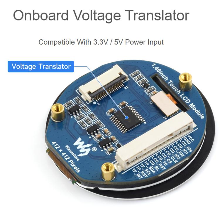 Waveshare 1.46inch Touch LCD Display Module 412 × 412 Resolution, 16.7M Color, QSPI And I2C Communication Interfaces, 34955