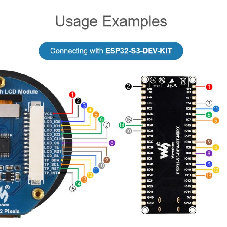 Waveshare 1.46inch Touch LCD Display Module 412 × 412 Resolution, 16.7M Color, QSPI And I2C Communication Interfaces, 34955