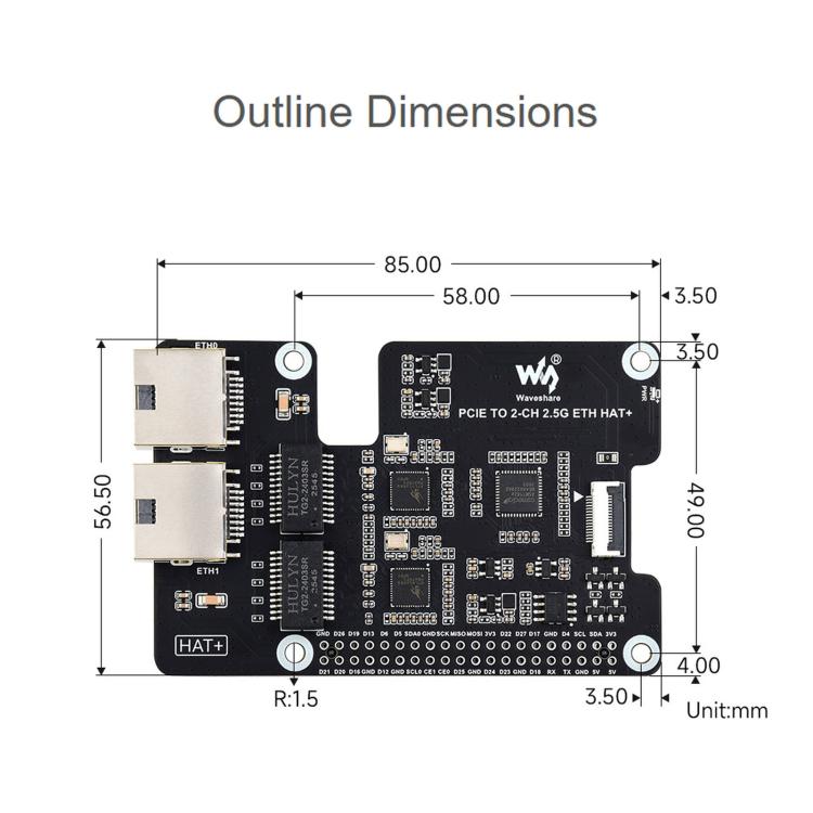 Waveshare PCIe TO 2-CH 2.5G ETH Adapter For Raspberry Pi 5 With Dual RTL8125 Chips, 34932