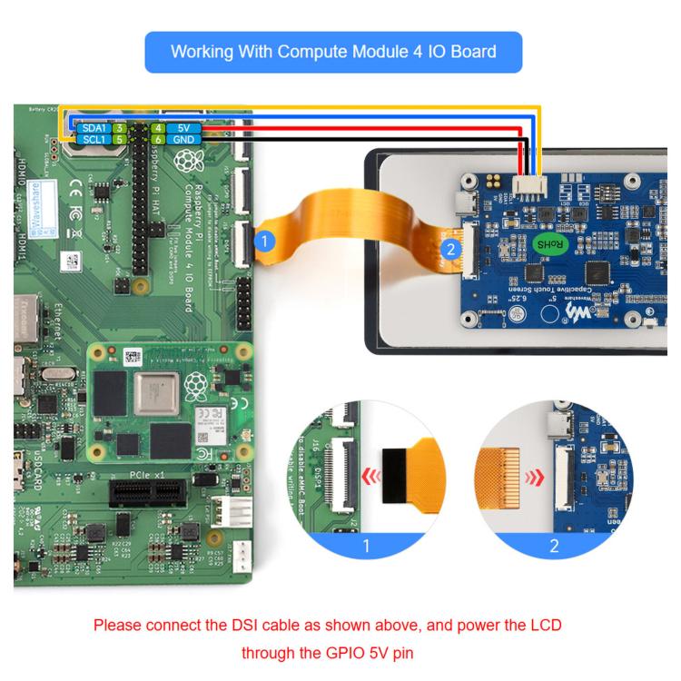 Waveshare 6.25inch DSI Capacitive Touch Display Type B 720 × 1560 Resolution IPS Panel, 35000