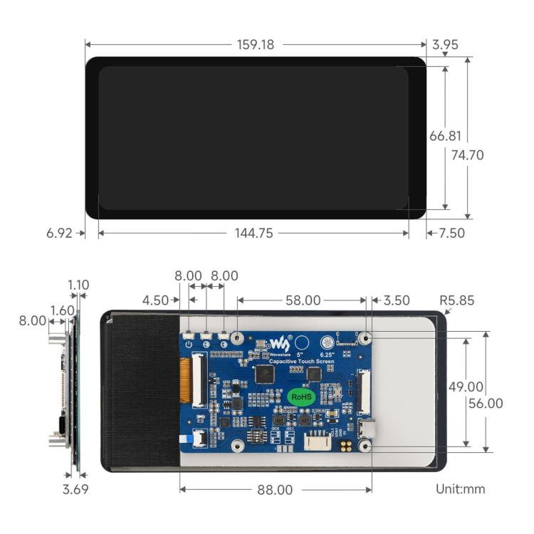 Waveshare 6.25inch DSI Capacitive Touch Display Type B 720 × 1560 Resolution IPS Panel, 35000