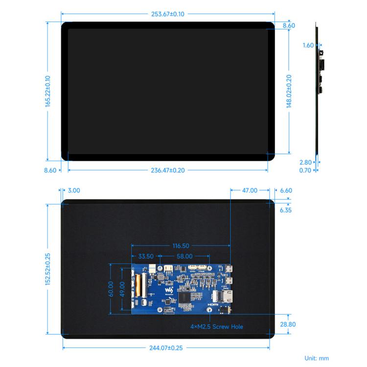 Waveshare 11EP-CAPLCD 11inch Capacitive Touch Display 1920×1200 Resolution, 10-Point Touch, EU Plug, UK Plug, US Plug