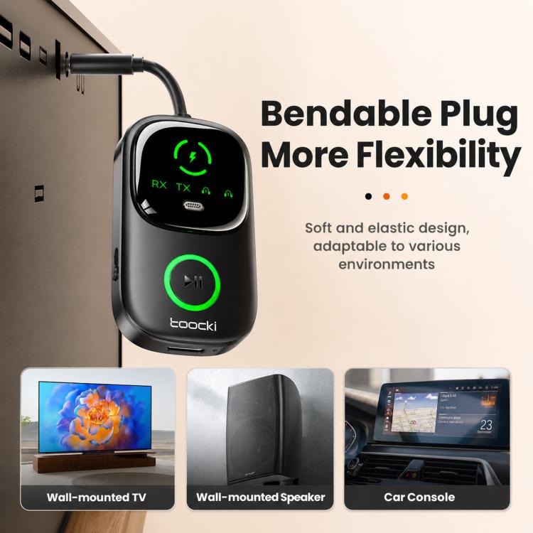 Toocki 2-in-1 Bluetooth 5.4 Transmitter Receiver AUX 3.5mm Wireless Audio Adapter with Power Display, BT-05