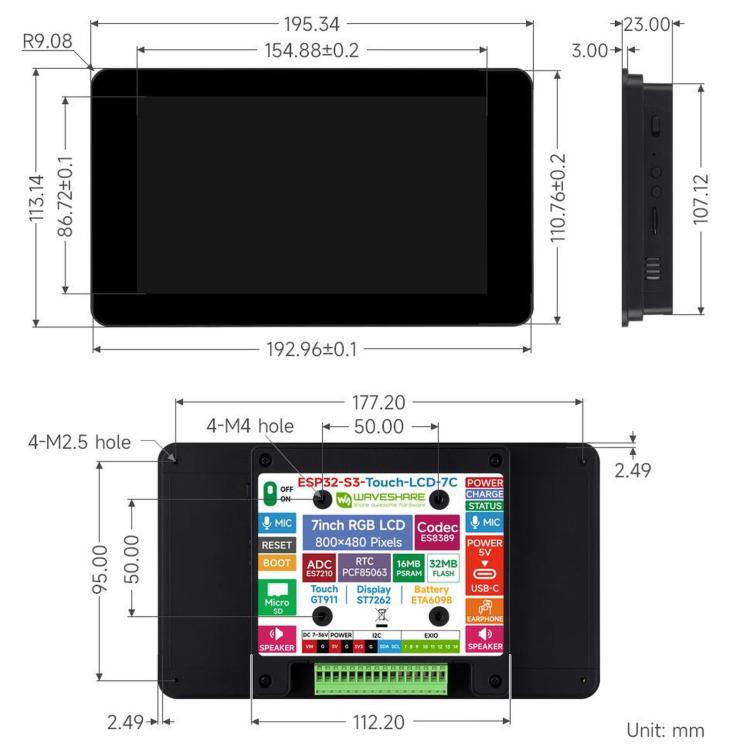 WAVESHARE ESP32-S3 7 Inch AI Voice Touch Display Development Board, 800 × 480 Resolution, 5-Point Touch, IPS Display Panel, Supports 2.4GHz Wi-Fi & BLE 5, 34894