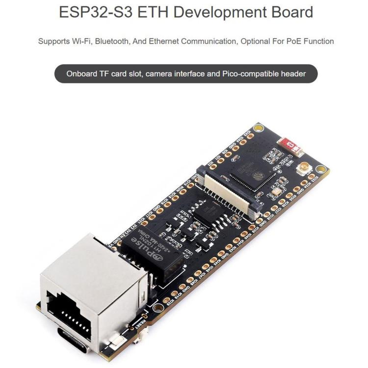 WAVESHARE ESP32-S3 ETH Development Board, 10/100Mbps RJ45 Ethernet Port, Wi-Fi & Bluetooth Support, 240MHz Dual Core Processor, Single Board No Soldered Pin Header, Mainboard+OV5640 Camera No Soldered Pin Header                                         ...