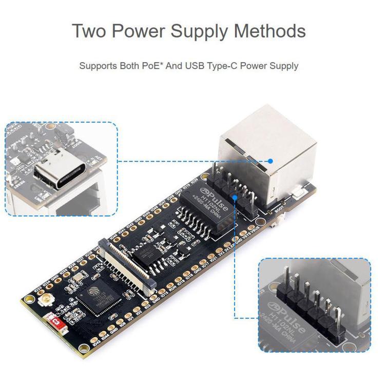 WAVESHARE ESP32-S3 ETH Development Board, 10/100Mbps RJ45 Ethernet Port, Wi-Fi & Bluetooth Support, 240MHz Dual Core Processor, Single Board No Soldered Pin Header, Mainboard+OV5640 Camera No Soldered Pin Header                                         ...
