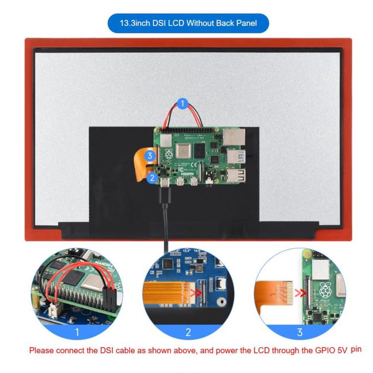 WAVESHARE 13.3 inch High Resolution DSI Capacitive Touch Display, 1920 × 1080, IPS, Toughened Glass Panel, DSI Interface, 10-Point Touch, Without Back Panel, With Back Panel