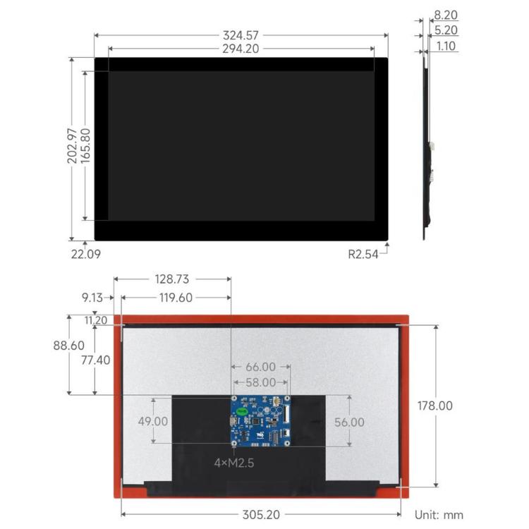 WAVESHARE 13.3 inch High Resolution DSI Capacitive Touch Display, 1920 × 1080, IPS, Toughened Glass Panel, DSI Interface, 10-Point Touch, Without Back Panel, With Back Panel
