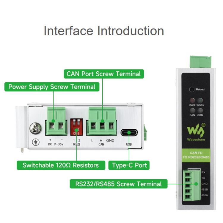 Waveshare CAN FD Protocol Converter CAN FD To RS232/RS485 Bidirectional Data Communication, CAN FD To RS232/RS485