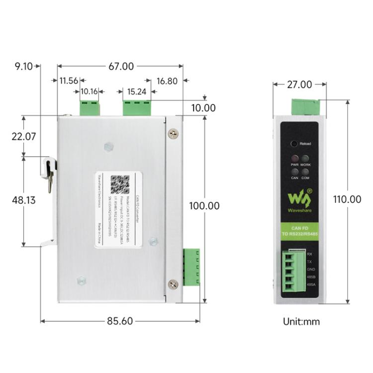 Waveshare CAN FD Protocol Converter CAN FD To RS232/RS485 Bidirectional Data Communication, CAN FD To RS232/RS485