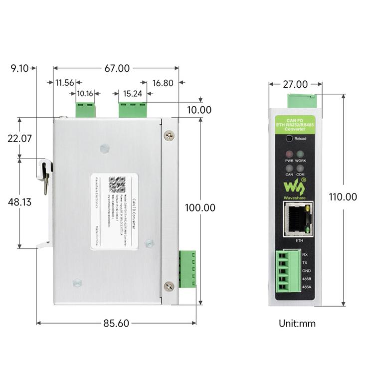 Waveshare CAN FD Protocol Converter CAN FD To ETH/RS232/RS485 Bidirectional Data Communication, CAN FD To ETH/RS232/RS485