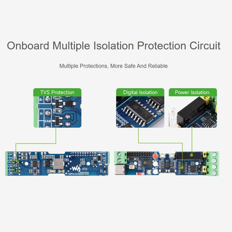 Waveshare Industrial ESP32-S3 Control Board With RS485 And CAN Communication Interfaces, External Antenna, Onboard Antenna