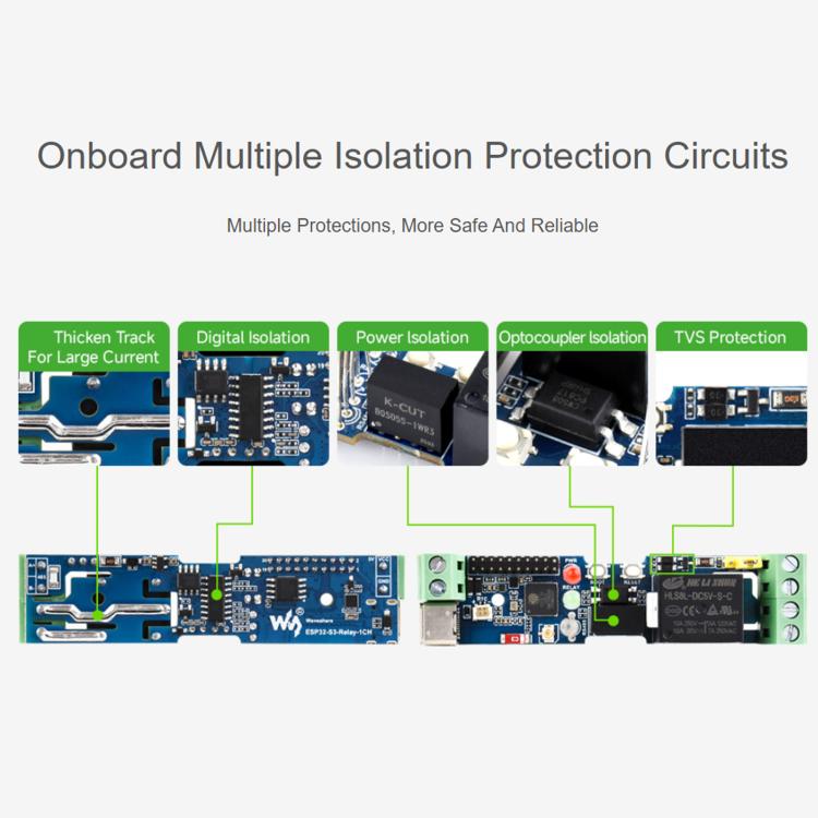 Waveshare 32152 Industrial 1-Channel ESP32-S3 WiFi Relay Module Supports WiFi / Bluetooth / RS485 Control, 32152