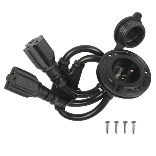NEMA 5-15P 20A AC Port Plug with Dual Y-Splitter Cords Power Inlet for RV Camper, US Plug, Power Inlet Cord Only, with DIY Installation Kit