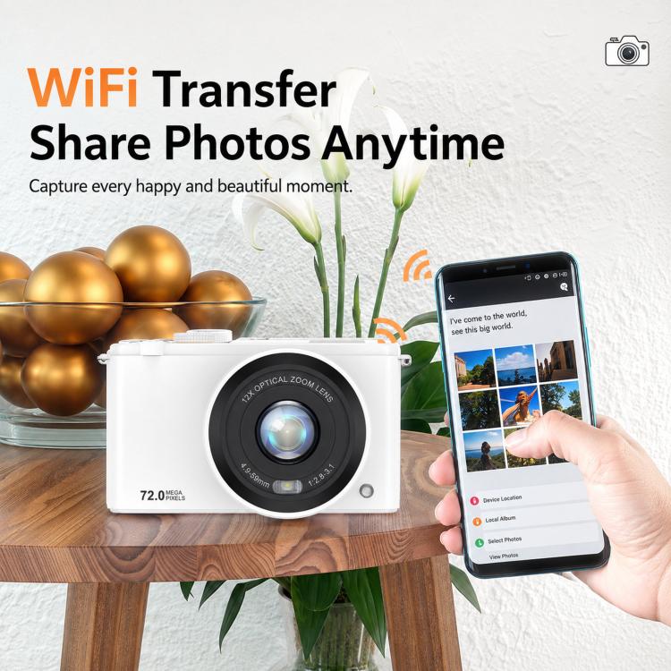 4K 72MP 12X Optical Zoom Digital Camera With 3.0-Inch Flip Screen And WiFi Beginner Vlogging Camera