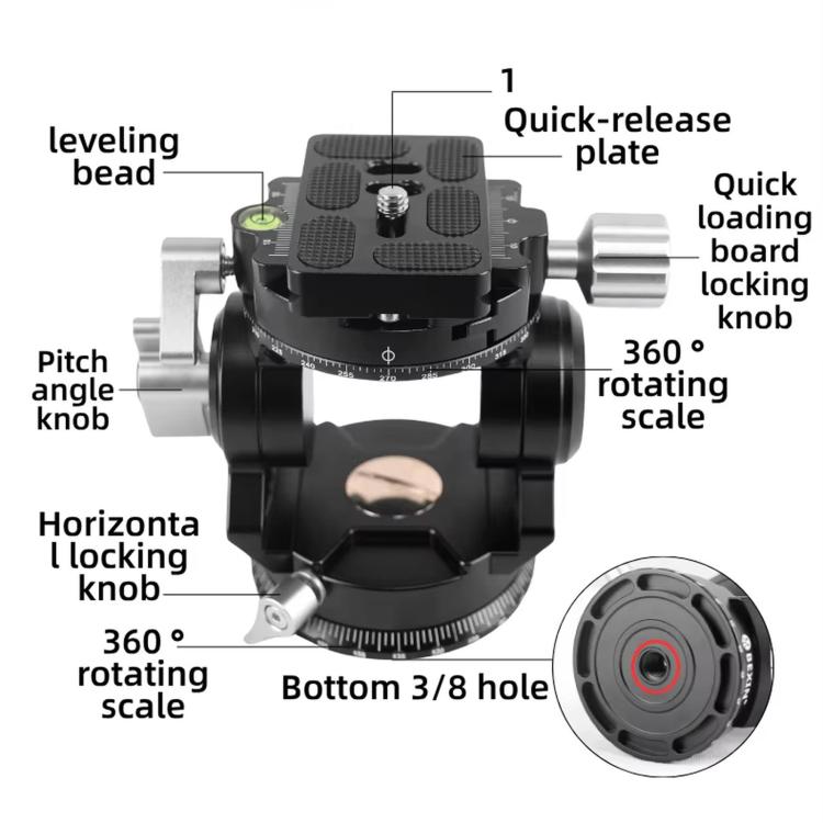 Hydraulic Damping Video Head With Auto-Rebound For Telephoto DSLRs Tripods Live Streaming, BEXIN DT-02RV 720 Degree Dual Panoramic, BEXIN DT-02SV 360 Degree Panoramic
