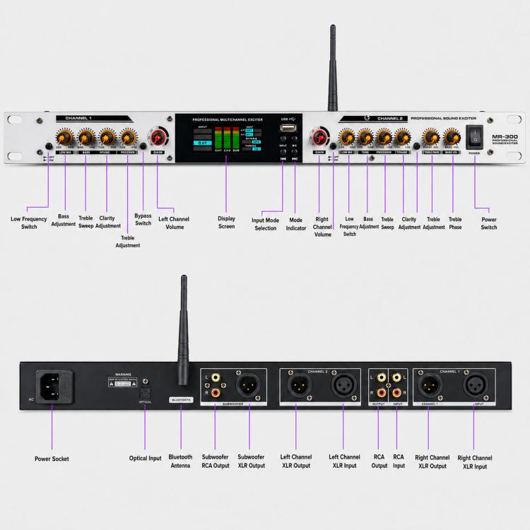MP-300 Professional Audio Exciter Pre-Processor With Bluetooth USB Optical Input For KTV Stage, EU Plug, US Plug, UK Plug