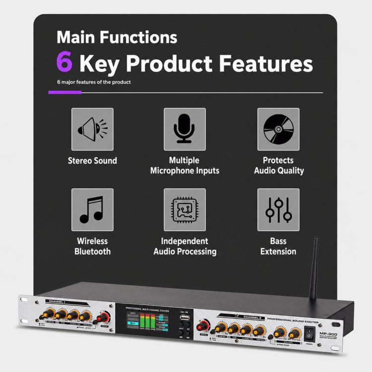 MP-300 Professional Audio Exciter Pre-Processor With Bluetooth USB Optical Input For KTV Stage, EU Plug, US Plug, UK Plug