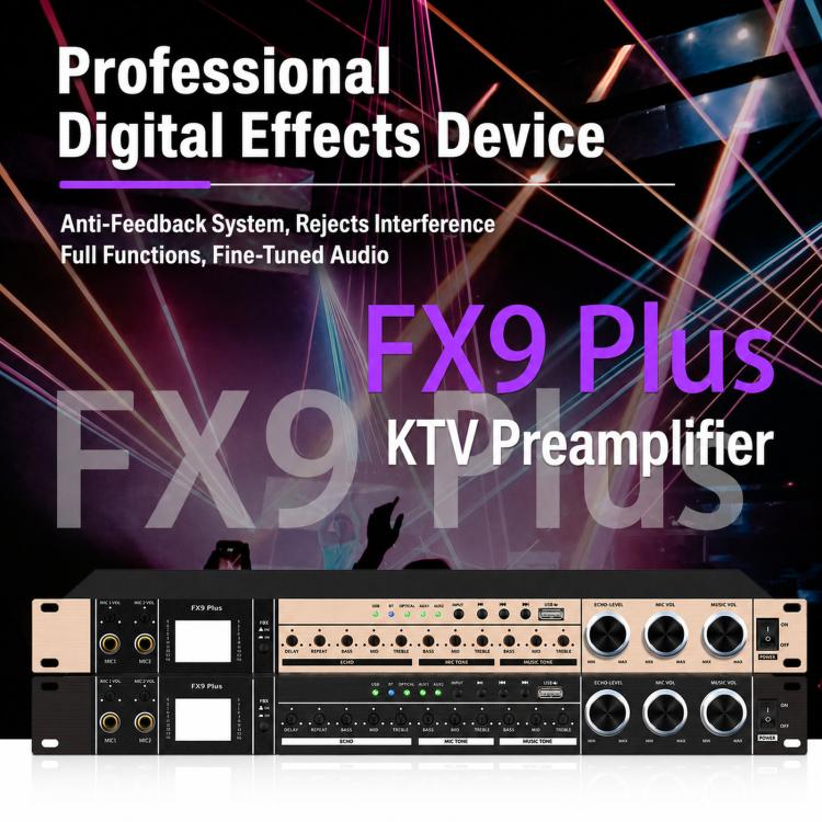 FX9plus Digital Karaoke Pre-Amplifier With Bluetooth USB DSP Reverb Effect Processor, EU Plug, US Plug, UK Plug