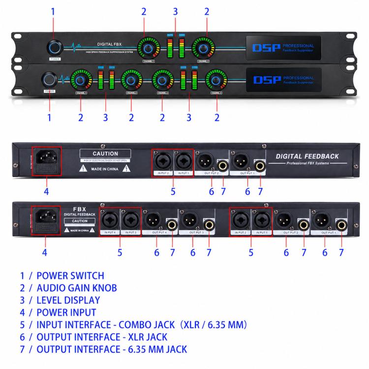 DSP Digital Feedback Suppressor Professional Anti-Howling Processor For Microphones, FBX220, FBX440