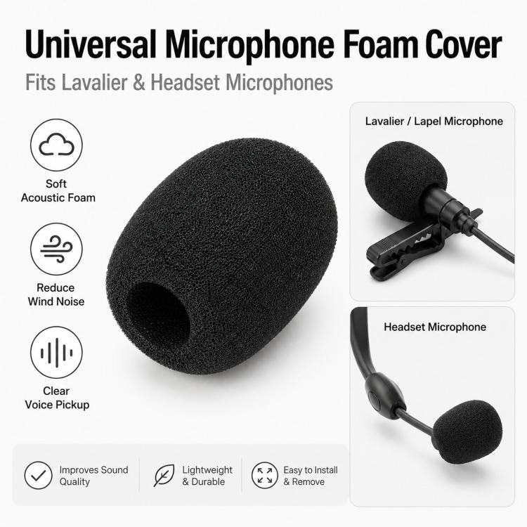 Microphone Foam Cover Universal Headset Lapel Lavalier Mic Windscreen Sponge Pop Filter, 25x20x6mm, 30x23x8mm, 31x25x10mm, 36x23x12mm, 45x35x15mm