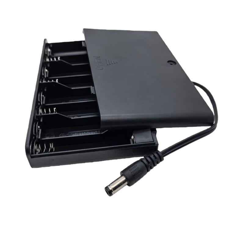 8 AA Battery Holder with Cover and ON/OFF Switch Flat 12V Battery Case with 5.5mm x 2.1mm DC Male Plug, 8 AA 12V Flat