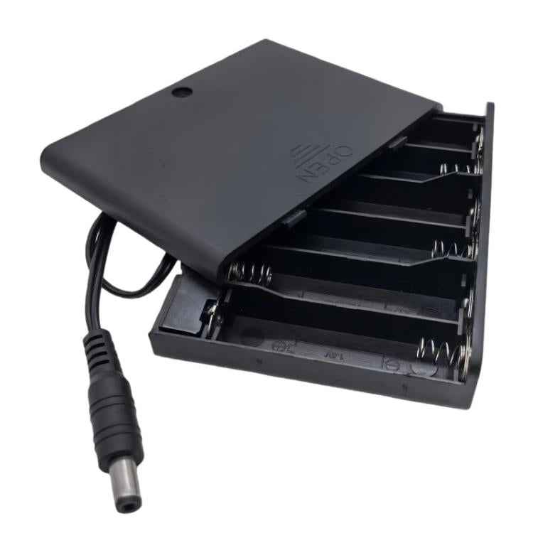 6 AA 9V Battery Holder with Cover and ON/OFF Switch Double A Battery Case with 5.5mm x 2.1mm DC Male Plug, 6 AA 9V