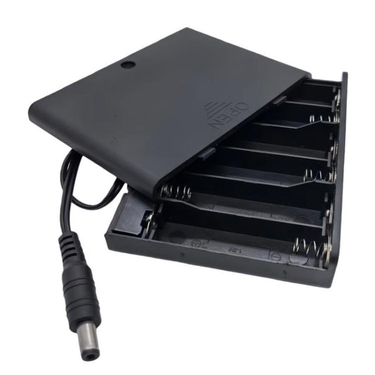 6 AA 9V Battery Holder with Cover and ON/OFF Switch Double A Battery Case with 5.5mm x 2.1mm DC Male Plug, 6 AA 9V