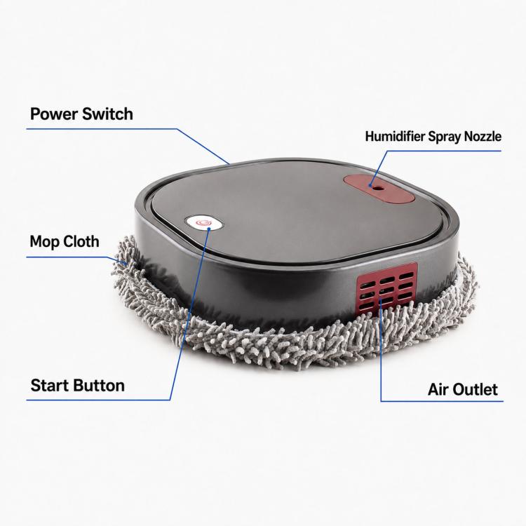 Smart Robot Mopping Cleaner Dry Wet Floor Sweeper Machine With Spray Humidifier, Dark Gray