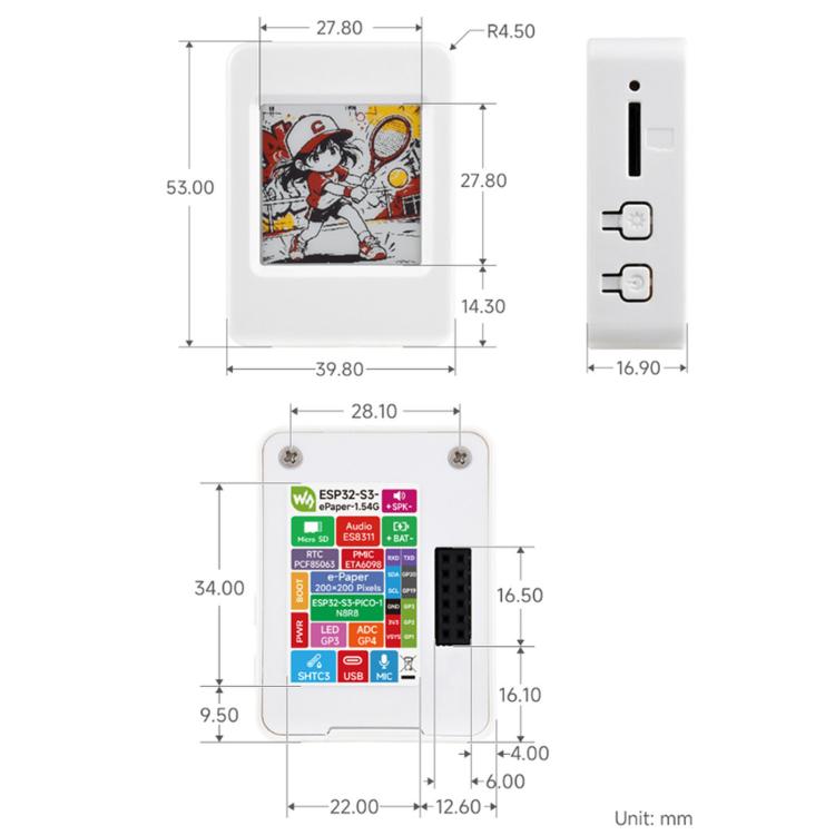 Waveshare ESP32-S3 1.54-Inch E-Ink AIoT Development Board, 200×200 Resolution