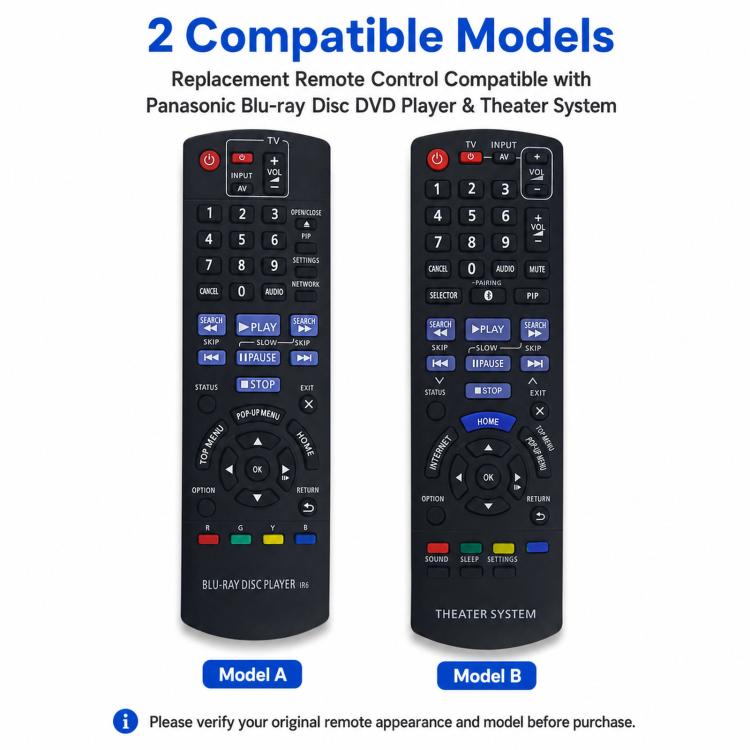 Replacement Remote Control For Panasonic Blu-ray Disc DVD Player & Theater System, N2QAYB000736, N2QAYB000970