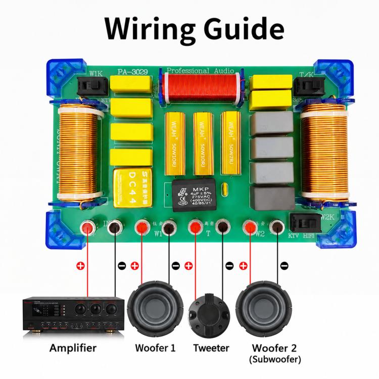 PA-3029 1000W 3-Way Hi-Fi Speaker Crossover KTV Loudspeaker Modification Frequency Divider, 44-Core, 75-Core