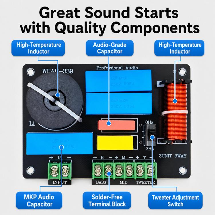 200W Adjustable 3-Way Hi-Fi Speaker Crossover For Home Audio, WEAH-339