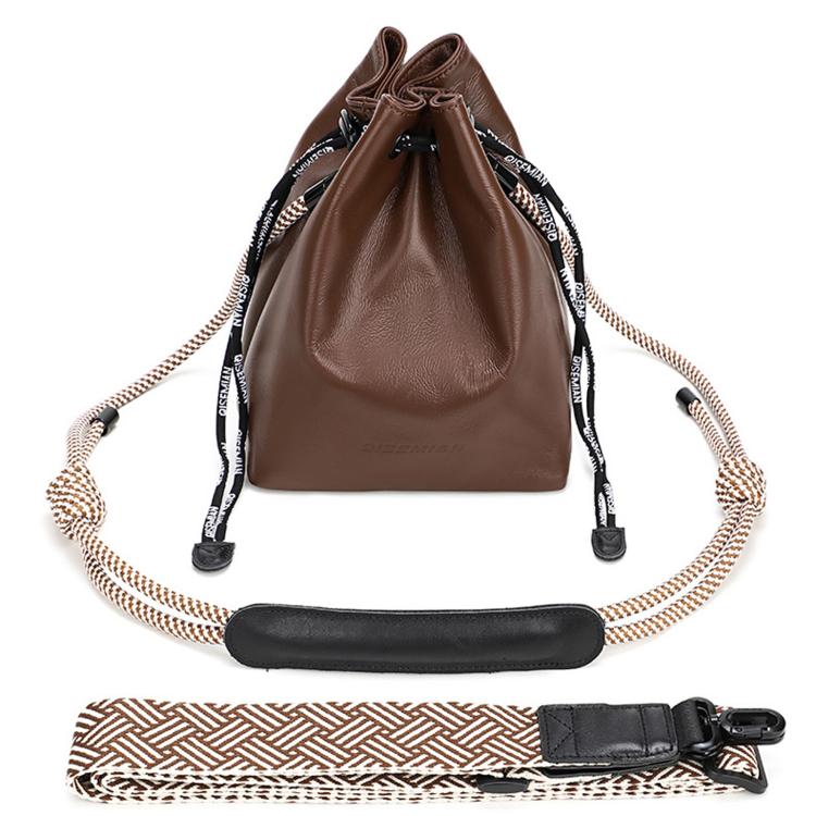 QISEMIAN Drawstring Camera Insert Bag PU Leather Crossbody Case With Dual Straps, XK112 Black, XK112 Brown, XK114 Black, XK114 Brown