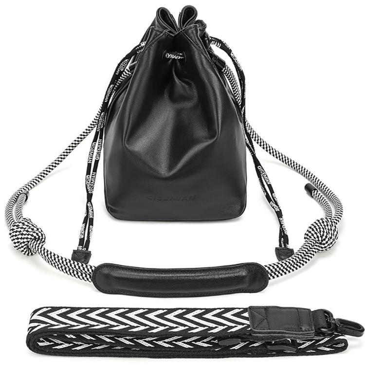 QISEMIAN Drawstring Camera Insert Bag PU Leather Crossbody Case With Dual Straps, XK112 Black, XK112 Brown, XK114 Black, XK114 Brown