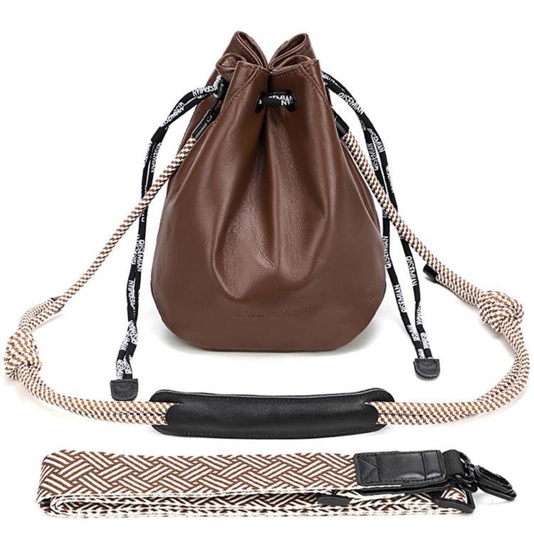 QISEMIAN Drawstring Camera Insert Bag PU Leather Crossbody Case With Dual Straps, XK112 Black, XK112 Brown, XK114 Black, XK114 Brown