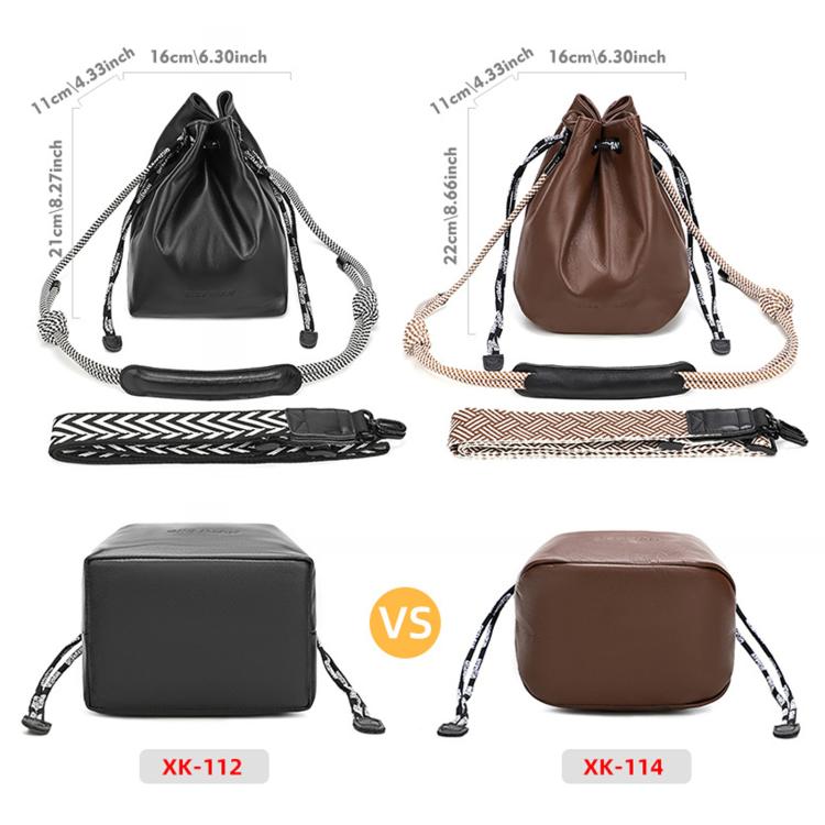QISEMIAN Drawstring Camera Insert Bag PU Leather Crossbody Case With Dual Straps, XK112 Black, XK112 Brown, XK114 Black, XK114 Brown