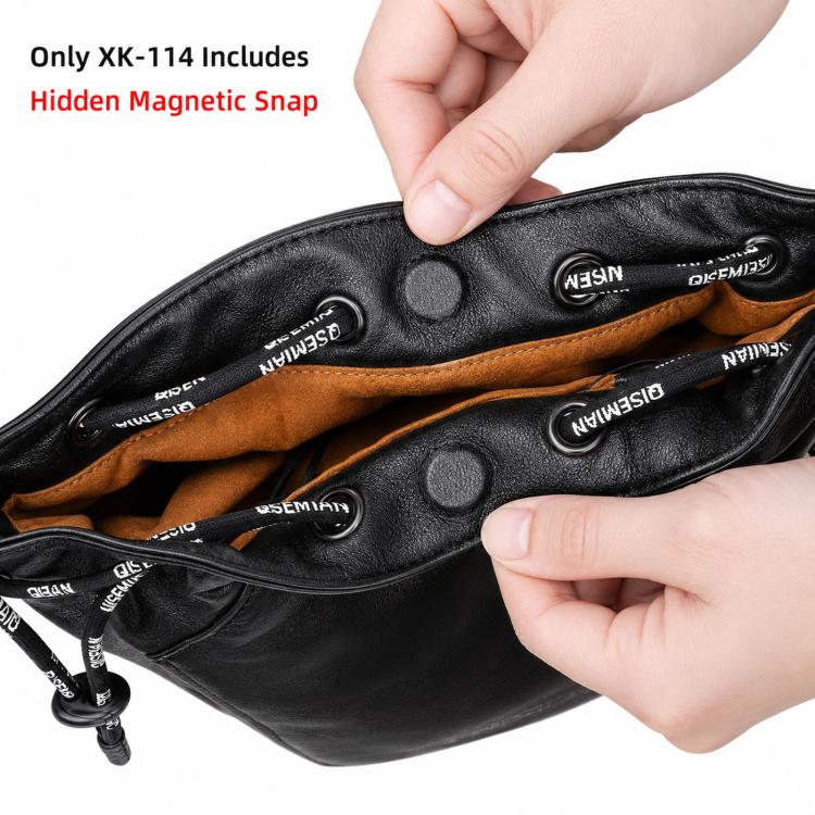 QISEMIAN Drawstring Camera Insert Bag PU Leather Crossbody Case With Dual Straps, XK112 Black, XK112 Brown, XK114 Black, XK114 Brown