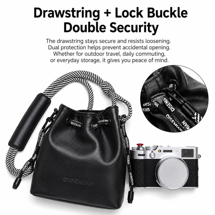 QISEMIAN Drawstring Camera Insert Bag PU Leather Crossbody Case With Dual Straps, XK112 Black, XK112 Brown, XK114 Black, XK114 Brown