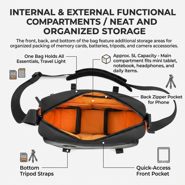 QISEMIAN XK111 Camera Shoulder Bag Crossbody Sling Case With Tripod Holder