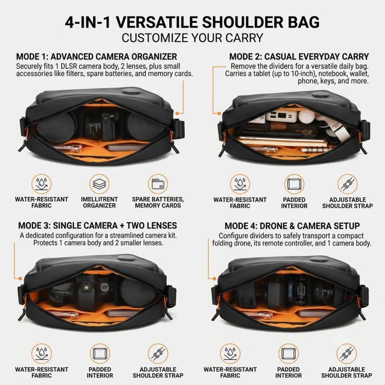 QISEMIAN XK111 Camera Shoulder Bag Crossbody Sling Case With Tripod Holder