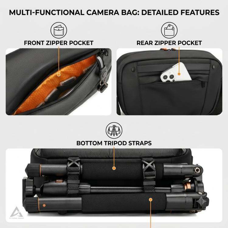 QISEMIAN XK111 Camera Shoulder Bag Crossbody Sling Case With Tripod Holder