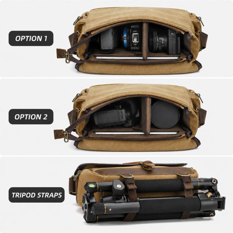 Vintage Waterproof Canvas Camera Messenger Bag DSLR Mirrorless Shoulder Case